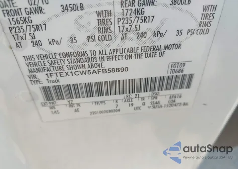 2010 Ford F-150 Stx/Xl z USA, uszkodzony, nr VIN 1FTEX1CW5AFB58890